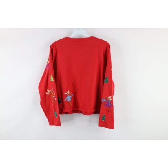 Vintage 90s Michael Simon Lite M Petite Christmas Reindeer Cardigan Sweater - Picture 7 of 9